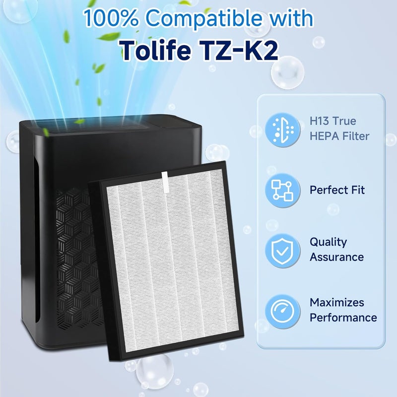 Sinnya TZ-K2 True HEPA Replacement Filter Compatible with ToLife TZ-K2, 3-in-1 H13 Activated Carbon TZ-K2-A Filter, 4 Pack - Image 3